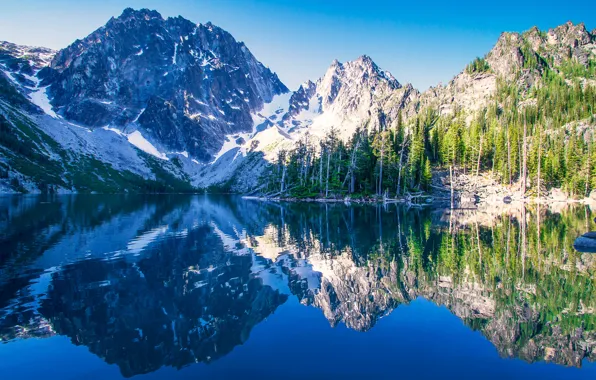 Картинка горы, озеро, отражение, Вашингтон, Washington, Каскадные горы, Cascade Range, Озеро Колчак, Colchuck Peak, Alpine Lakes …