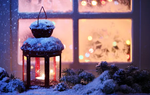 Картинка зима, снег, Новый Год, Рождество, light, Christmas, winter, snow, Xmas, decoration, candle, lantern, Merry