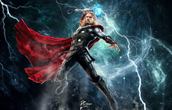 Картинка бог, молот, арт, Thor, Marvel Comics, Avengers: Age of Ultron, Мстители: Эра Альтрона, Thor Odinson