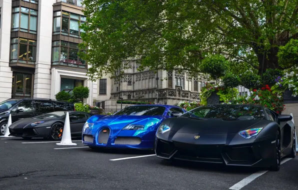 Картинка Bugatti, Veyron, суперкар, бугатти, Blue, ламборджини, Black, передок, London, Aventador, авентадор, вейрон, гиперкар, matte, Chrome