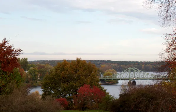 Картинка Осень, Германия, Панорама, Fall, Bridge, Germany, Glienicker, Autumn, Panorama, Potsdam, Потсдам, Glienicker Brücke, Глиникский мост, …
