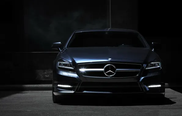 Картинка ночь, мерседес, передок, Mercedes Benz CLS