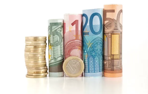 Картинка деньги, монеты, купюра, монета, евро банкнота