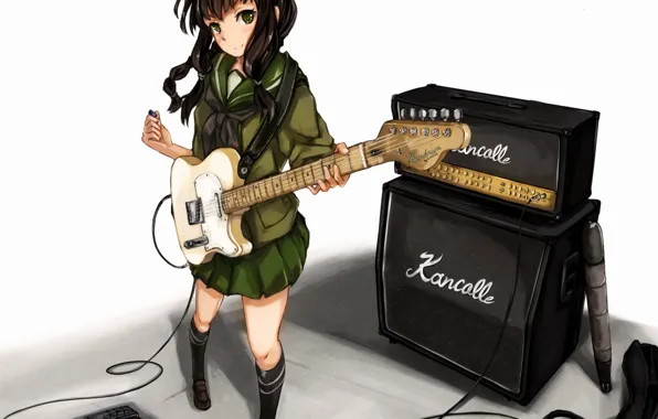 Картинка девушка, гитара, аниме, арт, форма, школьница, инструмент, kantai collection, maki pei, kitakami