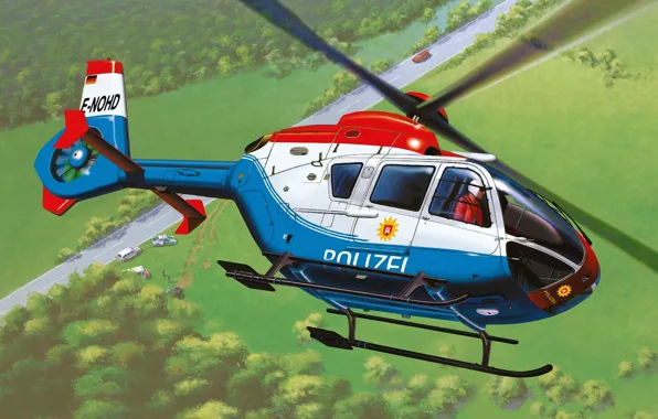 Картинка art, airplane, helicopter, painting, aviation, EC-135 Polizei escala