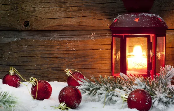 Картинка зима, снег, красный, фон, огонь, праздник, шары, обои, игрушки, новый год, свеча, фонарь, wallpaper, new …