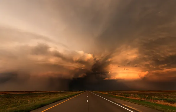 Картинка дорога, закат, тучи, шторм, Колорадо, США