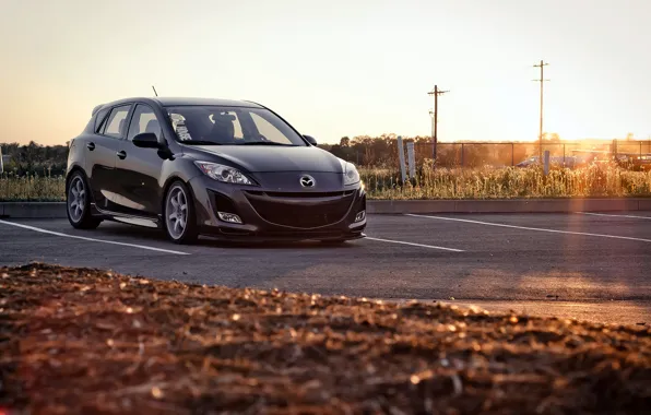 Картинка Mazda, black, tuning, мазда, frontside, 3 speed