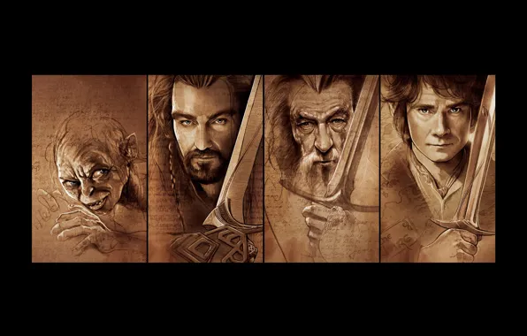 Картинка мечи, Gollum, Gandalf, Хоббит, The Hobbit, Bilbo, Thorin