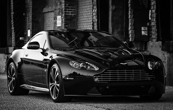 Картинка чёрный, Aston Martin, V12, чёрно белое фото, Vantage Carbon Edition