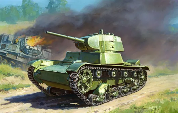 Картинка легкий, арт, танк, ВОВ, советский, WW2, пехотный, танка, основе, создан, Т-26, английского, хдожник, Mk.E, А.Жирнов., …