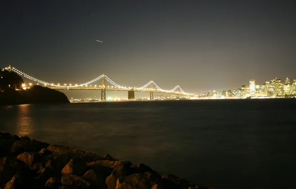 Картинка ночь, река, Мост