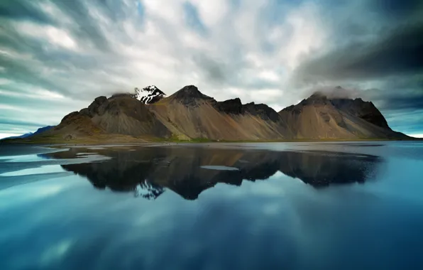 Картинка облака, горы, озеро, отражение