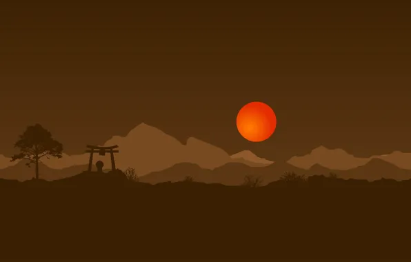 Картинка солнце, япония, ворота