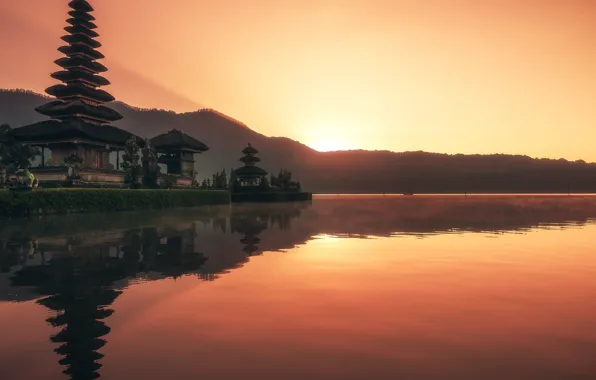 Картинка river, sunset, Bali, Indonesia, Ulun Danu Beratan