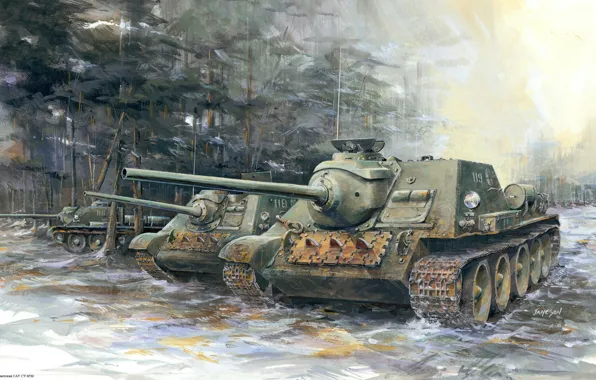 Картинка самоходно-артиллерийская установка, советская, пт-сау, су-100