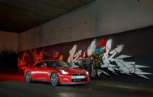Картинка Nissan, Red, GT-R, Graffity, Tunel