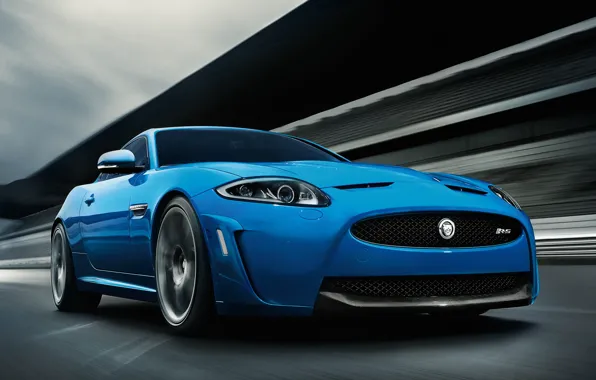 Картинка Дорога, Синий, Машина, Ягуар, Движение, Car, Автомобиль, Blue, Jaguar XKR-S