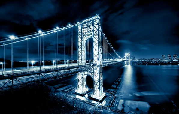 Картинка река, Нью-Йорк, USA, США, Manhattan, NYC, New York City, New Jersey, Hudson River, Гудзон, мост …