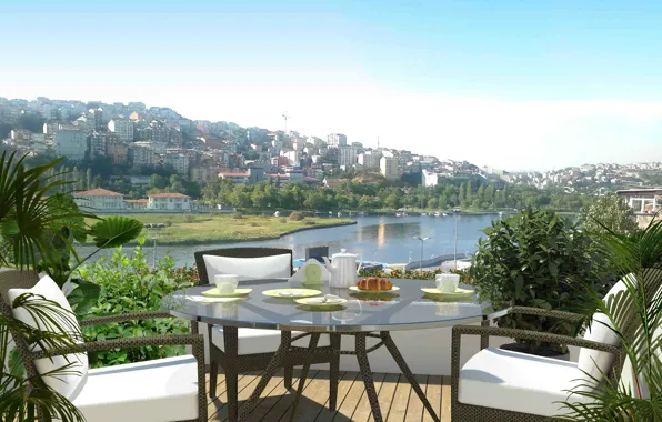 Картинка city, food, view, Istanbul, table, terrace