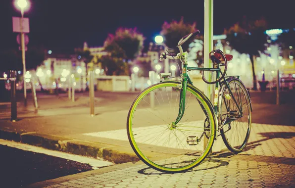 Картинка свет, велосипед, город, квадратный, фонарный столб