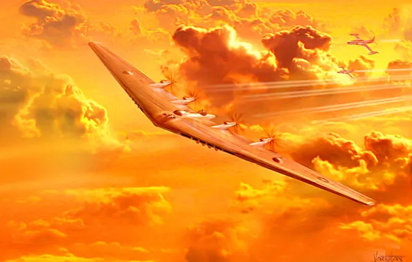 Картинка полет, бомбардировщик, Northrop, экспериментальный, летающее крыло, XB-35