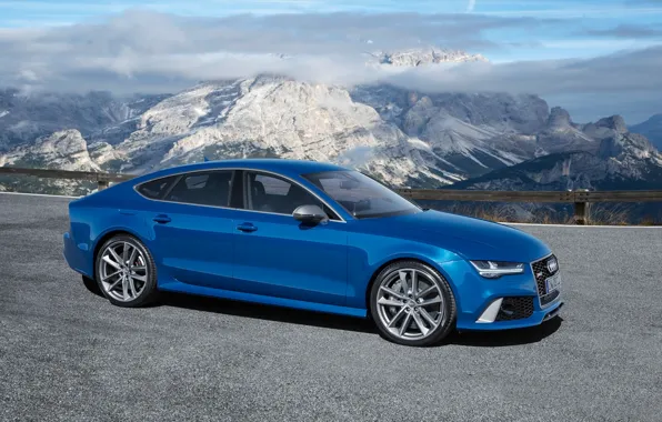 Картинка небо, горы, синий, фон, Audi, Ауди, Performance, Sportback, RS7