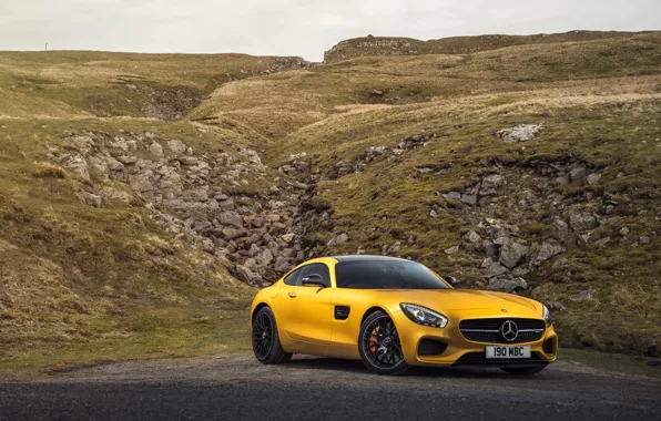 Картинка желтый, Mercedes, мерседес, AMG, амг, UK-spec, 2015, GT S, C190