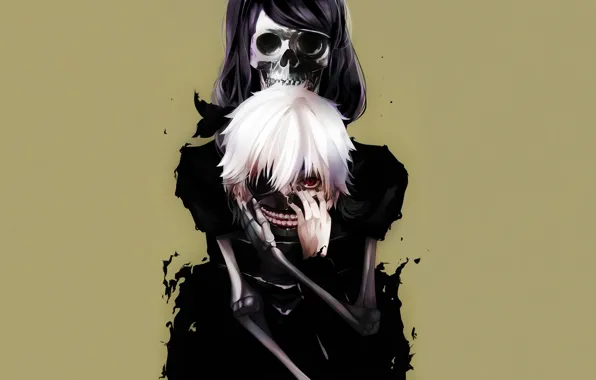 Картинка маска, скелет, парень, красный глаз, Tokyo Ghoul, Ken Kaneki, Токийский Гуль, Kamishiro Rize