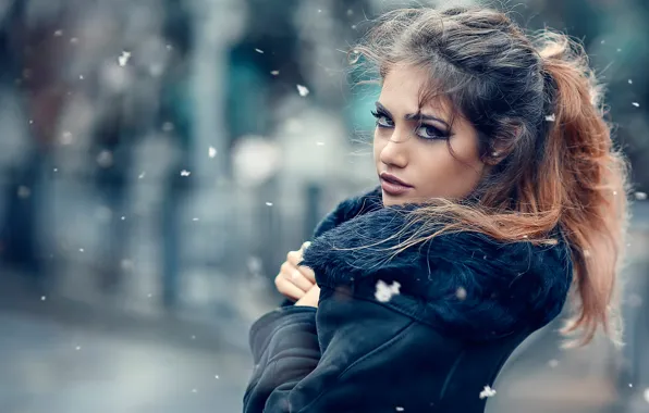 Картинка холод, девушка, снег, мех, прелесть, Alessandro Di Cicco, Cold outside