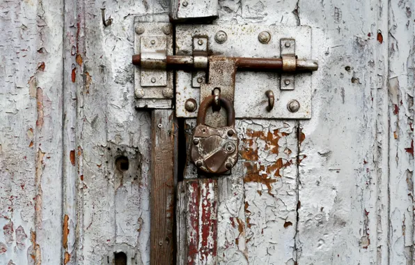 Картинка metal, white, nail, door, old padlock, screw