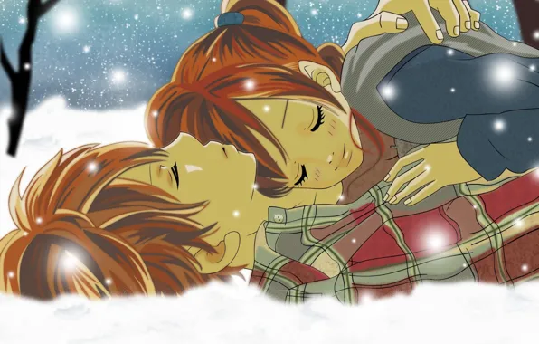 Картинка зима, снег, аниме, двое, Это были мы, Bokura ga Ita