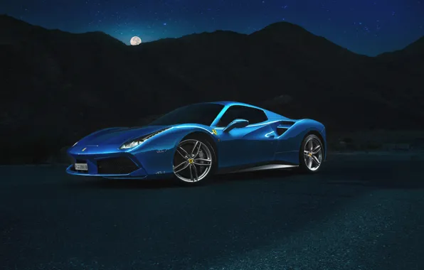 Картинка Ferrari, Blue, Front, Spider, Supercar, 488