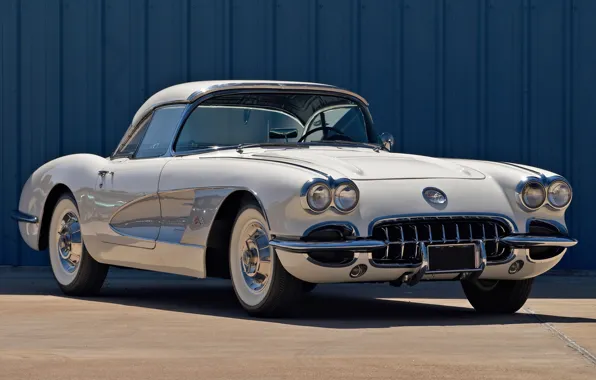 Картинка белый, Corvette, Chevrolet, Шевроле, передок, 1958, Корвет