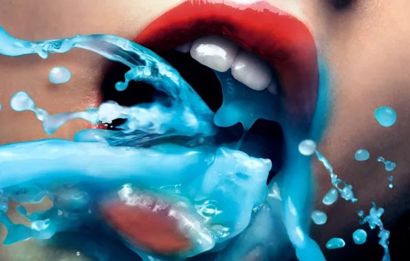 Картинка вода, красный, голубой, губы