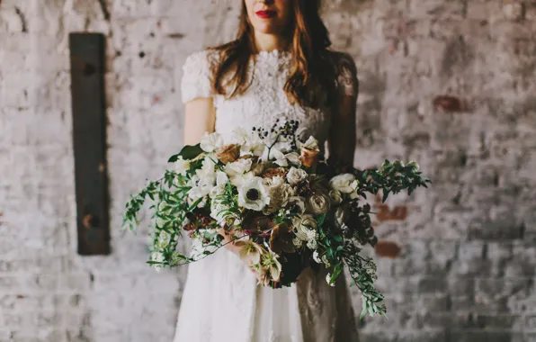 Картинка девушка, цветы, невеста, белое платье