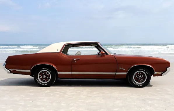 Картинка пляж, 1971, мускул кар, beach, сбоку, muscle car, florida, oldsmobile, флорида, supreme, олдсмобиль, cutlass