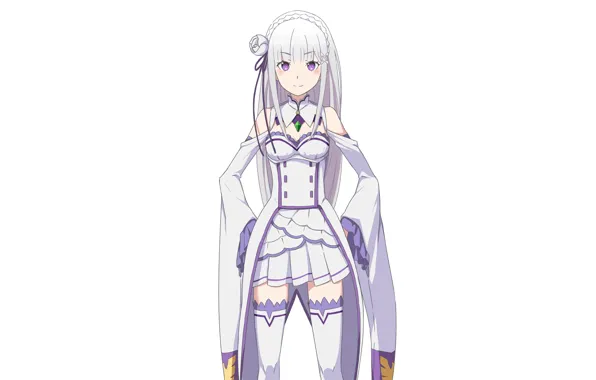 Картинка белый, девушка, фон, anime, art, Emilia, Re: Zero kara Hajimeru Isekai Seikatsu