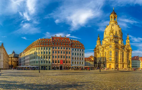 Картинка солнце, HDR, Германия, Дрезден, площадь, Germany, Dresden