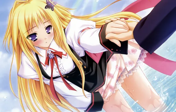 Картинка вода, девушка, блондинка, anime, art, смущение, Tayutama-Kiss on my Deity, Kisaragi Mifuyu
