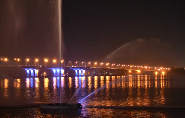 Картинка мост, река, фонтан, Днепропетровск, Днепр, искусственный гейзер