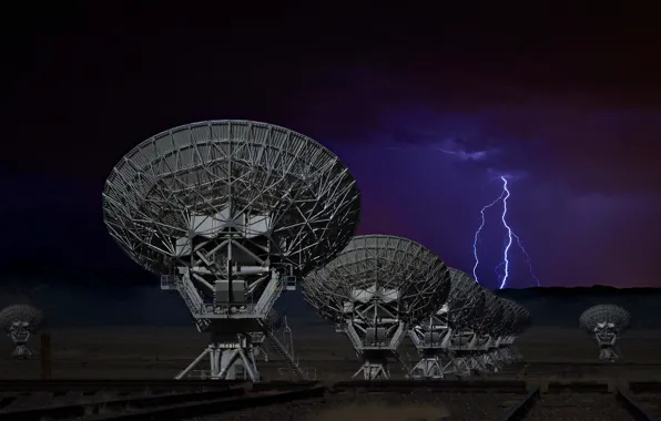 Картинка небо, молния, антенна, Нью-Мексико, технология, радиотелескоп