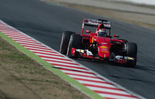Картинка Ferrari, Formula 1, Spain, Kimi Raikkonen, 2015, Tests, SF15T, Поребрик