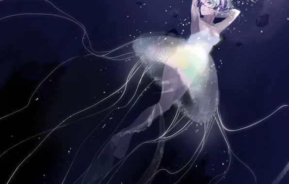 Картинка девушка, медуза, аниме, арт, под водой, namu
