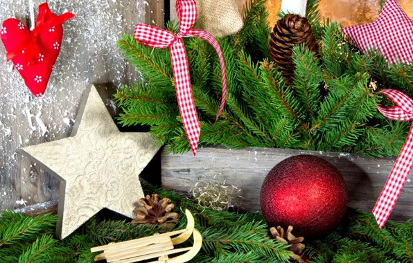 Картинка шарики, украшения, праздник, Новый Год, Рождество, Christmas, heart, New Year