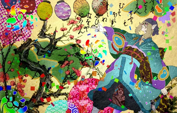 Картинка дерево, арт, парень, Mononoke, Kusuriuri