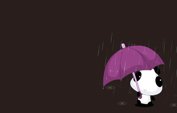 Картинка дождик, капли, зонтик, настроение, минимализм, аниме, арт, панда