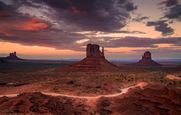 Картинка пустыня, вечер, долина, Аризона, США, штат, Монументов