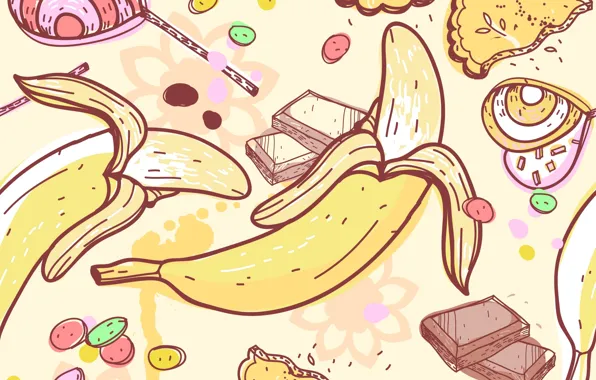 Картинка текстура, бананы, фрукты, texture, конфетки, fruits, candies, bananas