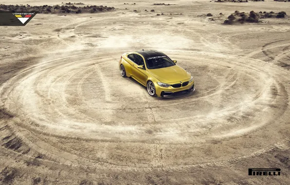 Картинка BMW, Car, Vorsteiner, Yellow, Pirelli, Wheels, Desert, 2015, Skid, GTRS4